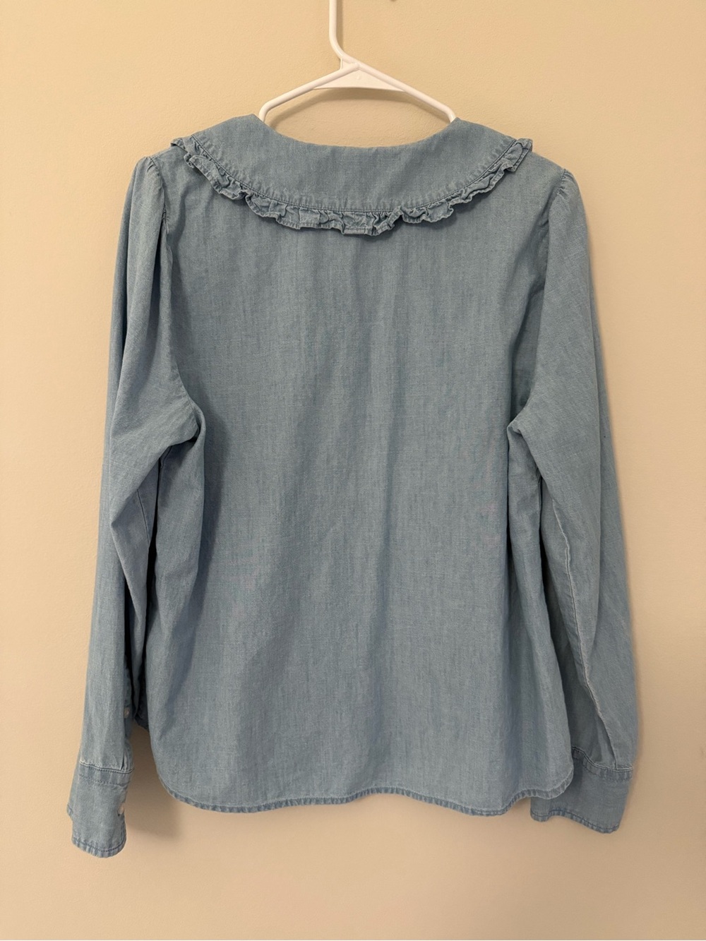 J. Crew Ruffle Chambray Shirt - size 12 - Picture 4 of 5